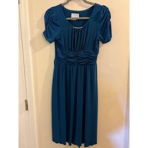 Tracy Lynn Midi Dress Women's Large Blue Scoop Neck Short Sleeve Pullover